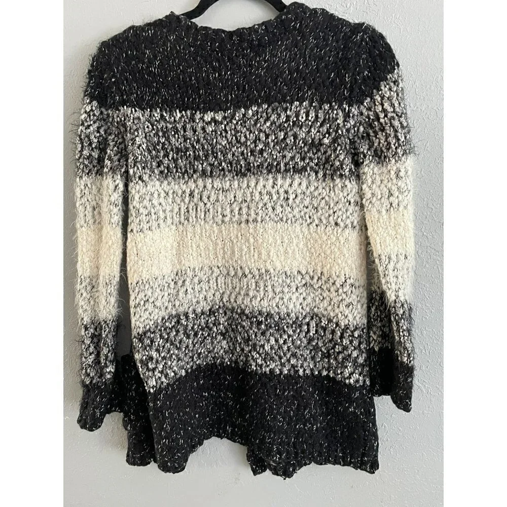 STYLE & CO WOMENS BLACK WHITE FUZZY OPEN FRONT CARDIGAN SIZE M